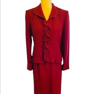 Bigio Garnet Red two piece Maxi suit. Skirt and Jacket. Size 6. Neiman Marcus.